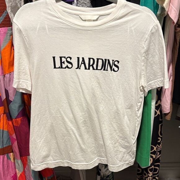 H & M size XS NWOT Les Jardins graphic White Women's Tee shirt - Picture 1 of 3